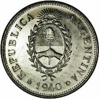 obverse of 50 Centavos (1940) coin with KM# Pn53 from Argentina. Inscription: REPUBLICA ARGENTINA * 1940 *