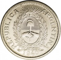 obverse of 50 Centavos (1940) coin with KM# Pn54 from Argentina. Inscription: REPUBLICA ARGENTINA 1940