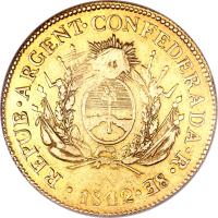 obverse of 8 Escudos (1842) coin with KM# 14 from Argentine provinces. Inscription: 1842