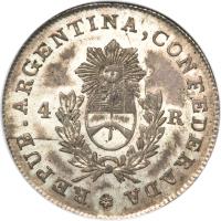 obverse of 4 Reales (1852) coin with KM# 21 from Argentine provinces.