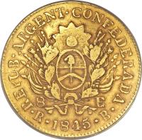 obverse of 8 Escudos (1845) coin with KM# 19 from Argentine provinces. Inscription: 1845