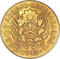 Argentine provinces coin 8 Escudos (1845) obverse obverse of 8 Escudos (1845) coin with KM# 19 from Argentine provinces. Inscription: 1845