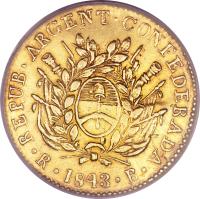 obverse of 2 Escudos (1843) coin with KM# 17 from Argentine provinces. Inscription: 1843