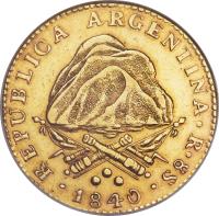 reverse of 8 Escudos (1840) coin with KM# 11 from Argentine provinces. Inscription: 1840