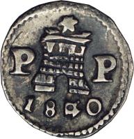 Argentine provinces coin 1/4 Real (1836 - 1841) reverse reverse of 1/4 Real (1836 - 1841) coin with KM# 2 from Argentine provinces.