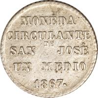 reverse of 1/2 Real (1867) coin with KM# 1 from Argentine provinces.