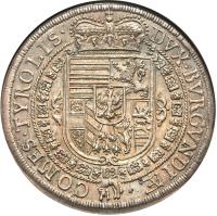 reverse of 1 Speciestaler - Ferdinand Karl - Hall mint (1654) coin with KM# 933.3 from Austria.