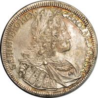obverse of 1 Speciestaler - Karl VI - Hall mint (1729) coin with KM# 1629 from Austria. Inscription: CAROL · VI · D · G · R · I · S · A · GE · HI · HU · BO · REX ·