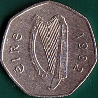Ireland coin 50 Pingin (1970 - 2000) obverse obverse of 50 Pingin (1970 - 2000) coin with KM# 24 from Ireland. Inscription: éIRe 1982