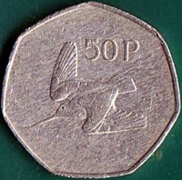 reverse of 50 Pingin (1970 - 2000) coin with KM# 24 from Ireland. Inscription: 50P