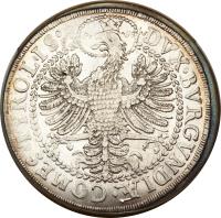 reverse of 2 Speciestaler - Ferdinand Karl - Hall mint (1654) coin with KM# 985 from Austria.