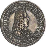 obverse of 2 Speciestaler - Ferdinand Karl - Hall mint (1654) coin with KM# 984 from Austria.