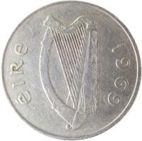 obverse of 10 Pingin - Larger (1969 - 1986) coin with KM# 23 from Ireland. Inscription: éIRe 1969