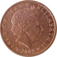 Isle of Man coin 1 Penny - Elizabeth II - 4'th Portrait (2000 - 2003) obverse obverse of 1 Penny - Elizabeth II - 4'th Portrait (2000 - 2003) coin with KM# 1036 from Isle of Man. Inscription: ISLE OF MAN ELIZABETH II 2002