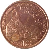 reverse of 1 Penny - Elizabeth II - 4'th Portrait (2000 - 2003) coin with KM# 1036 from Isle of Man. Inscription: ANCIENT KEEILLS OF MANN 1 AB