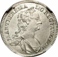 Austria coin 3 Kreuzer - Maria Theresa - Vienna mint (1742 - 1745) obverse obverse of 3 Kreuzer - Maria Theresa - Vienna mint (1742 - 1745) coin with KM# 1691 from Austria. Inscription: MAR.THERESIA D:G REG.HUNG.BOH