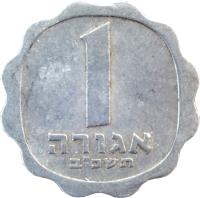 reverse of 1 Agorah (1960 - 1980) coin with KM# 24 from Israel. Inscription: 1 אגורה תשלייד