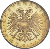 obverse of 25 Schilling (1935 - 1938) coin with KM# 2856 from Austria.