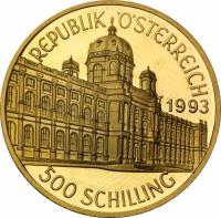 Austria coin 500 Schilling - Rudolf II - 1000 Years of Austria (1993) reverse reverse of 500 Schilling - Rudolf II - 1000 Years of Austria (1993) coin with KM# 3012 from Austria. Inscription: REPUBLIK ÖSTERREICH 1993 500 SCHILLING