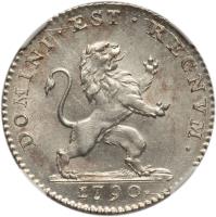 Austrian Netherlands coin 1 Florin / 1 Gulden - Insurrection Coinage (1790) obverse obverse of 1 Florin / 1 Gulden - Insurrection Coinage (1790) coin with KM# 49 from Austrian Netherlands. Inscription: DOMINI · EST · REGNVM · 17-90 ·