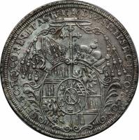 reverse of 1 Taler - Wolfgang (1716) coin with KM# 408 from Austrian States. Inscription: GER.S:C:R:M:CON.IN.ET ACIV 1716 DVX S:R:I:PS:R:C:B:COM CON