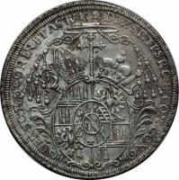 Austrian States coin 1 Taler - Wolfgang (1716) reverse reverse of 1 Taler - Wolfgang (1716) coin with KM# 408 from Austrian States. Inscription: GER.S:C:R:M:CON.IN.ET ACIV 1716 DVX S:R:I:PS:R:C:B:COM CON