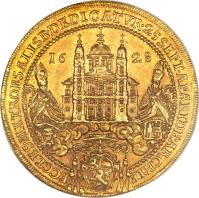 obverse of 6 Dukaten - Consecration of St Rupert Cathedral of Salzburg - Paris (1628) coin with KM# 129 from Austrian States.