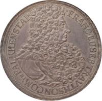 Austrian States coin 1 Speciestaler - Franz Eusebius (1708 - 1715) obverse obverse of 1 Speciestaler - Franz Eusebius (1708 - 1715) coin with KM# 31 from Austrian States. Inscription: .FRANC.EUSEB.TRAVTHSONCOM.INFALKHENSTAIN