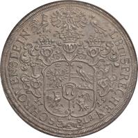 reverse of 1 Speciestaler - Franz Eusebius (1708 - 1715) coin with KM# 31 from Austrian States. Inscription: .L.B.INSPRECHEN:ET SCHROVENSTEIN. 17 15