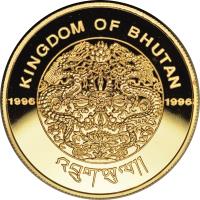 obverse of 10000 Ngultrums - Jigme Singye Wangchuk - Snow Leopard (1996) coin with KM# 117 from Bhutan. Inscription: KINGDOM OF BHUTAN 1996	1996