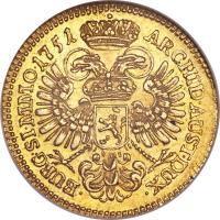 reverse of 1 Dukat - Maria Theresa - Prague mint (1747 - 1765) coin with KM# 756 from Bohemia.