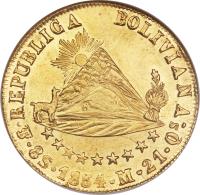reverse of 8 Scudos (1852 - 1857) coin with KM# 116 from Bolivia.