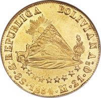 Bolivia coin 8 Scudos (1852 - 1857) reverse reverse of 8 Scudos (1852 - 1857) coin with KM# 116 from Bolivia.