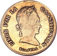 obverse of 4 Scudo (1841) coin with KM# 107 from Bolivia.