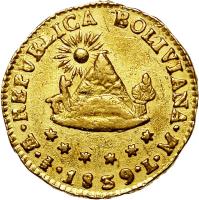 reverse of 1/2 Scudo (1834 - 1840) coin with KM# 100 from Bolivia.