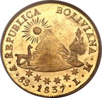 reverse of 8 Scudos (1831 - 1840) coin with KM# 99 from Bolivia.