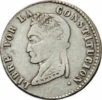 Bolivia coin 4 Soles (1855 - 1858) obverse obverse of 4 Soles (1855 - 1858) coin with KM# 130 from Bolivia.
