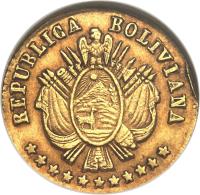 obverse of 1 Escudo (1868) coin with KM# 141 from Bolivia.