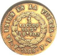 reverse of 1 Escudo (1868) coin with KM# 141 from Bolivia.