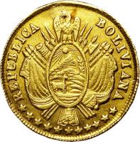 obverse of 1/2 Escudo (1868) coin with KM# 140 from Bolivia.