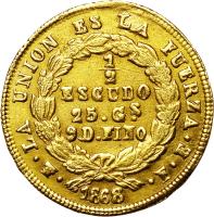 reverse of 1/2 Escudo (1868) coin with KM# 140 from Bolivia.