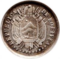 obverse of 5 Centavos (1871 - 1872) coin with KM# 156 from Bolivia.
