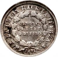 reverse of 5 Centavos (1871 - 1872) coin with KM# 156 from Bolivia.