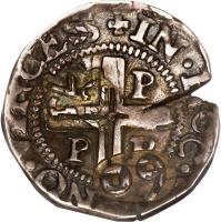 reverse of 75 Réis - João IV - Countermarked (1663) coin with KM# 26 from Brazil.