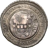 obverse of 500 Réis - João IV - Countermarked (1663) coin with KM# 36 from Brazil.