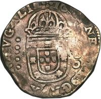obverse of 500 Réis - João IV - Countermarked (1663) coin with KM# 37 from Brazil.