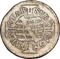 Brazil coin 160 Réis - Pedro II - Narrow crown (1695 - 1697) reverse reverse of 160 Réis - Pedro II - Narrow crown (1695 - 1697) coin with KM# 80 from Brazil. Inscription: STAB. SVBQ SIGN. NATA