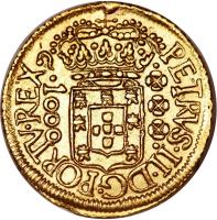 obverse of 1000 Réis - Pedro II (1699 - 1700) coin with KM# 96 from Brazil.