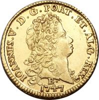 Brazil coin 6400 Réis - João V (1732 - 1750) obverse obverse of 6400 Réis - João V (1732 - 1750) coin with KM# 151 from Brazil.