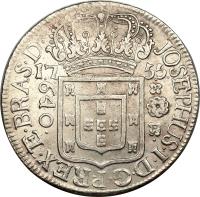 obverse of 640 Réis - Jose I (1751 - 1758) coin with KM# 170 from Brazil.